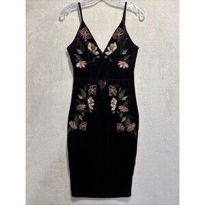 Fashion Nova Purple Velvet Mini Dress Floral Embroidery Cutout Zipper Size Small